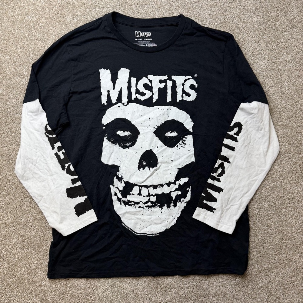 Misfits Skull Logo Shirt Mens 3XL Black Long Sleeve Horror Punk Tee T-Shirt